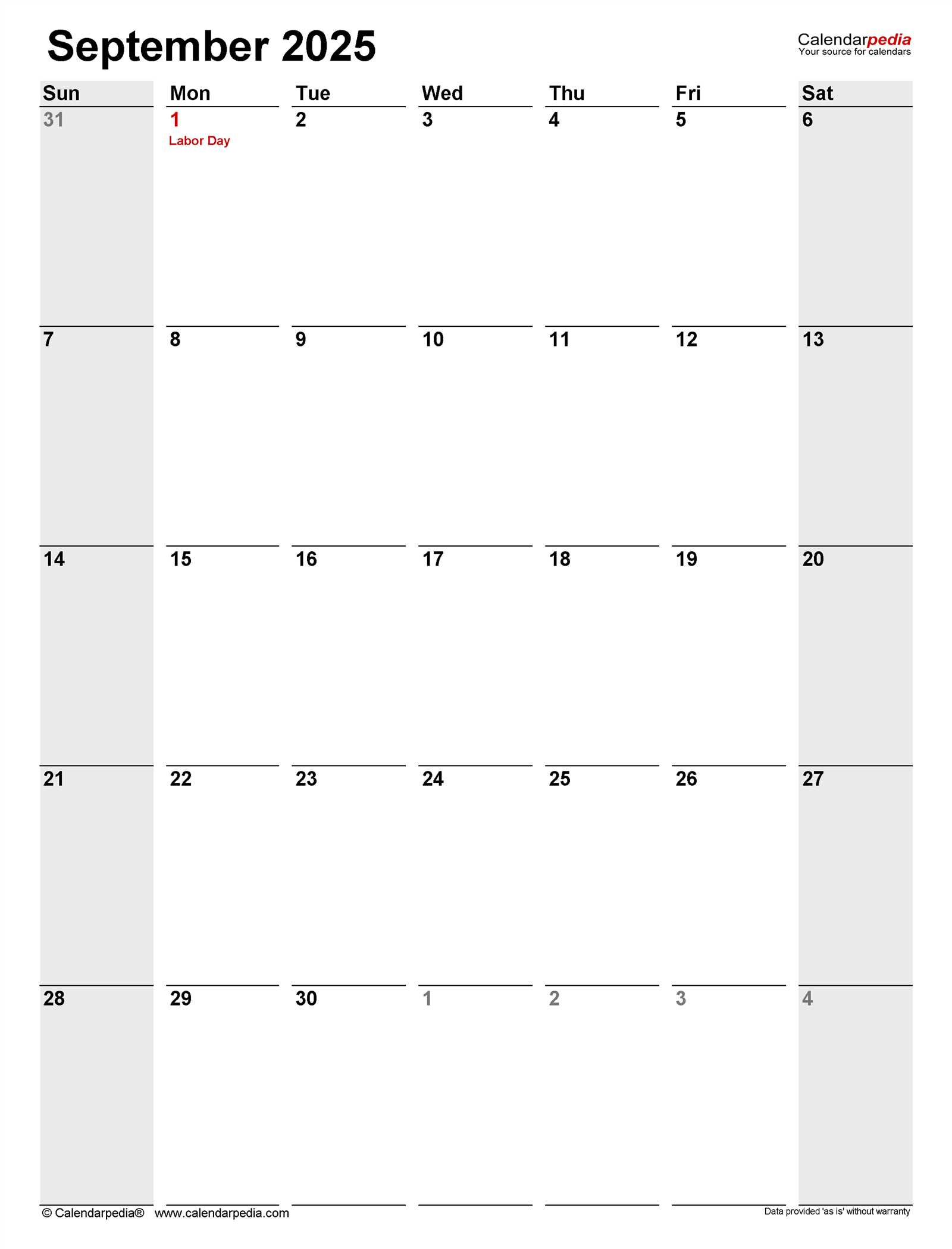 calendar template september 2025