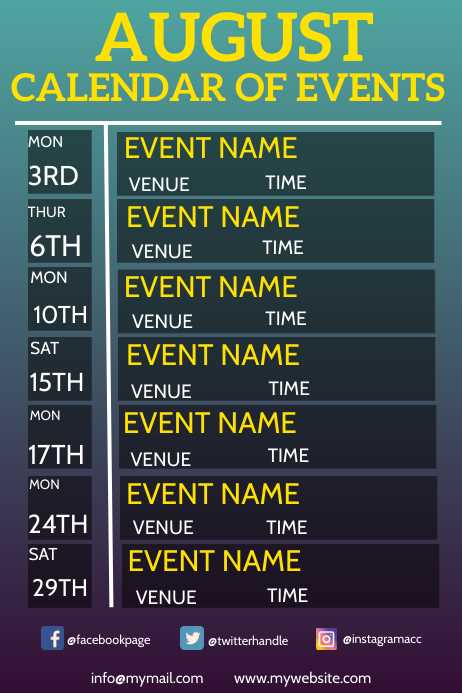 event calendar template for website