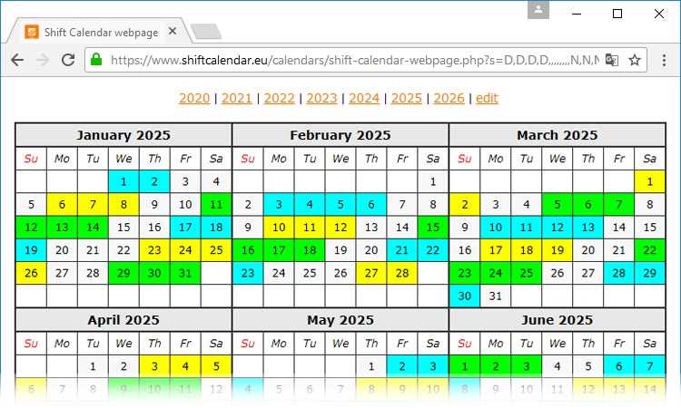 shift work calendar template 2025