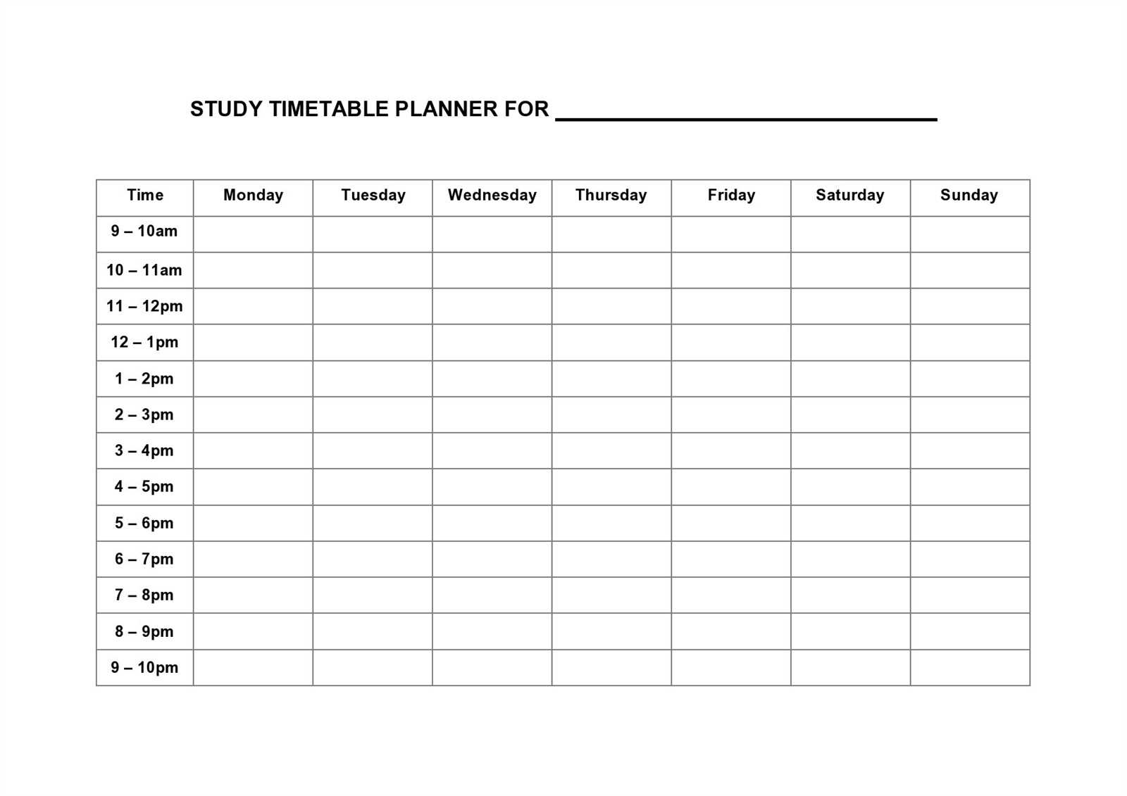 study planner calendar template