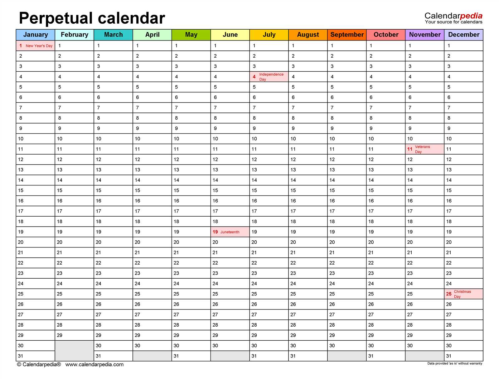 five year calendar template