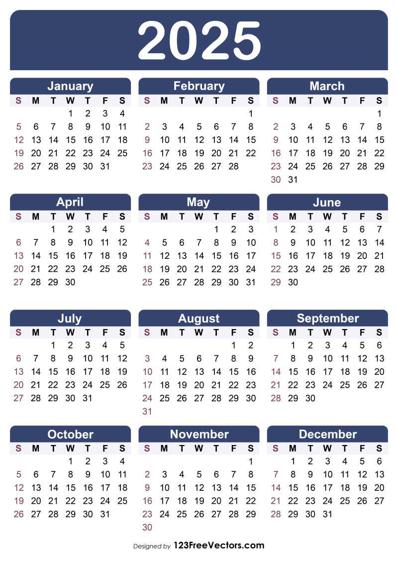 vacation calendar 2025 template