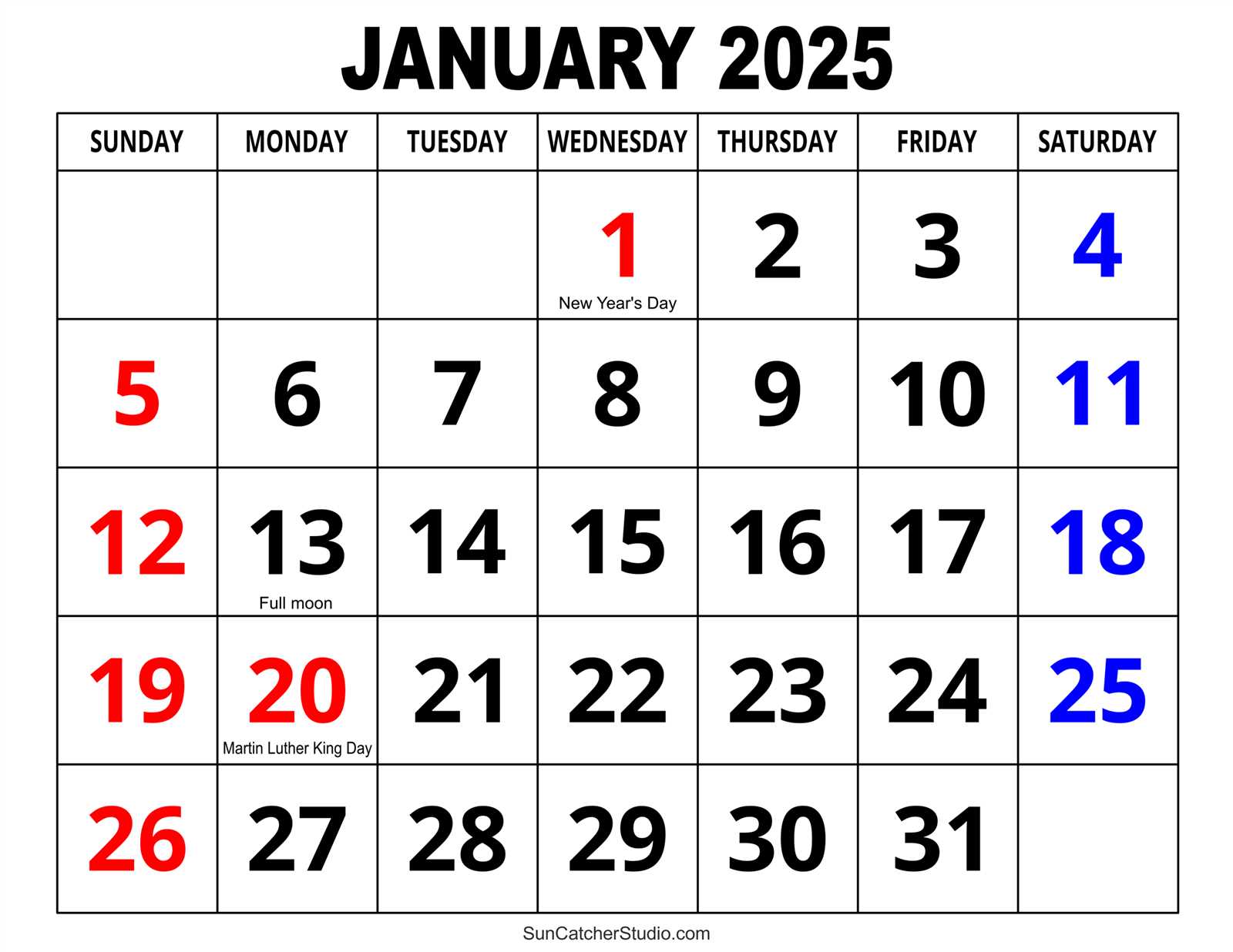 january 2025 calendar template