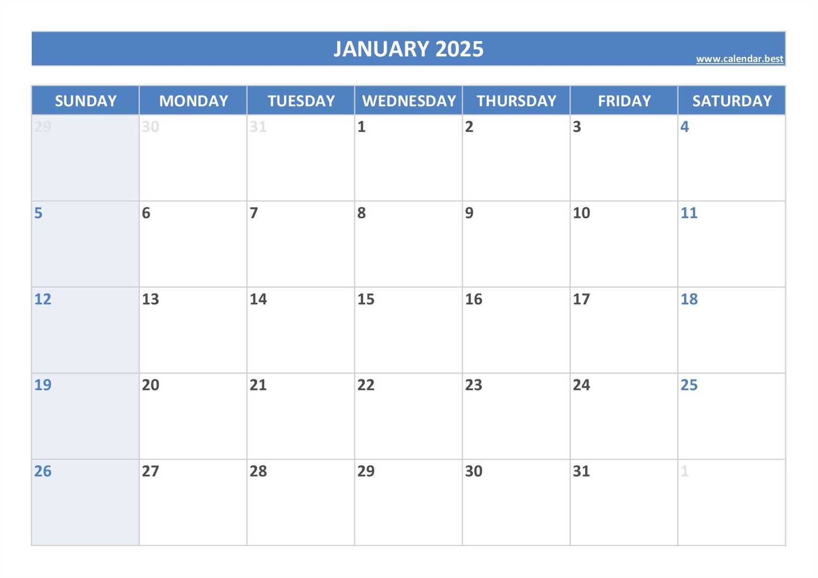 january 2026 calendar template printable