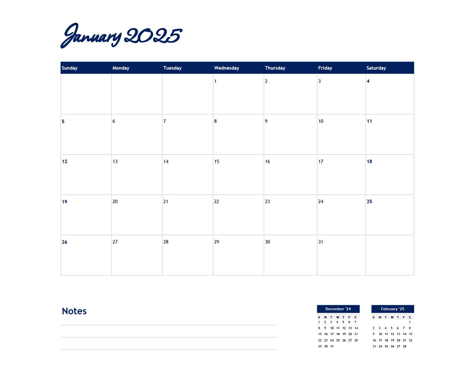 january calendar 2025 template