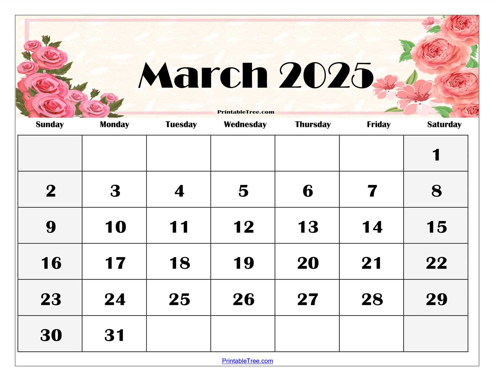 free calendar template march 2025