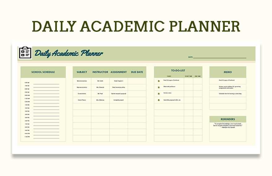 student calendar planner template