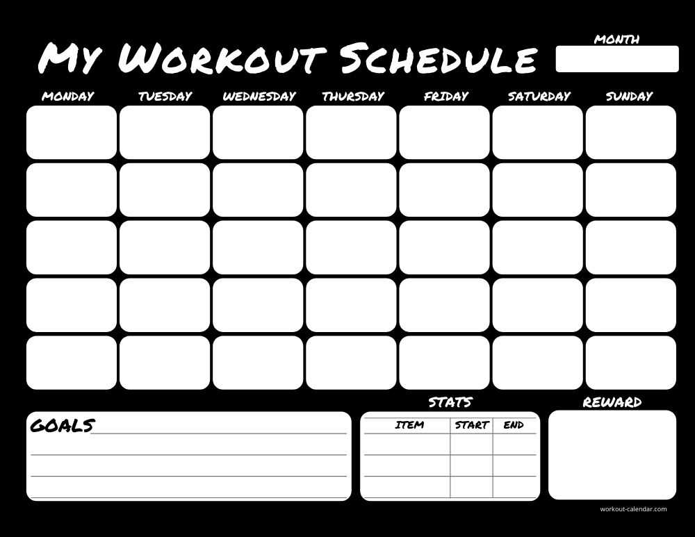 workout plan calendar template