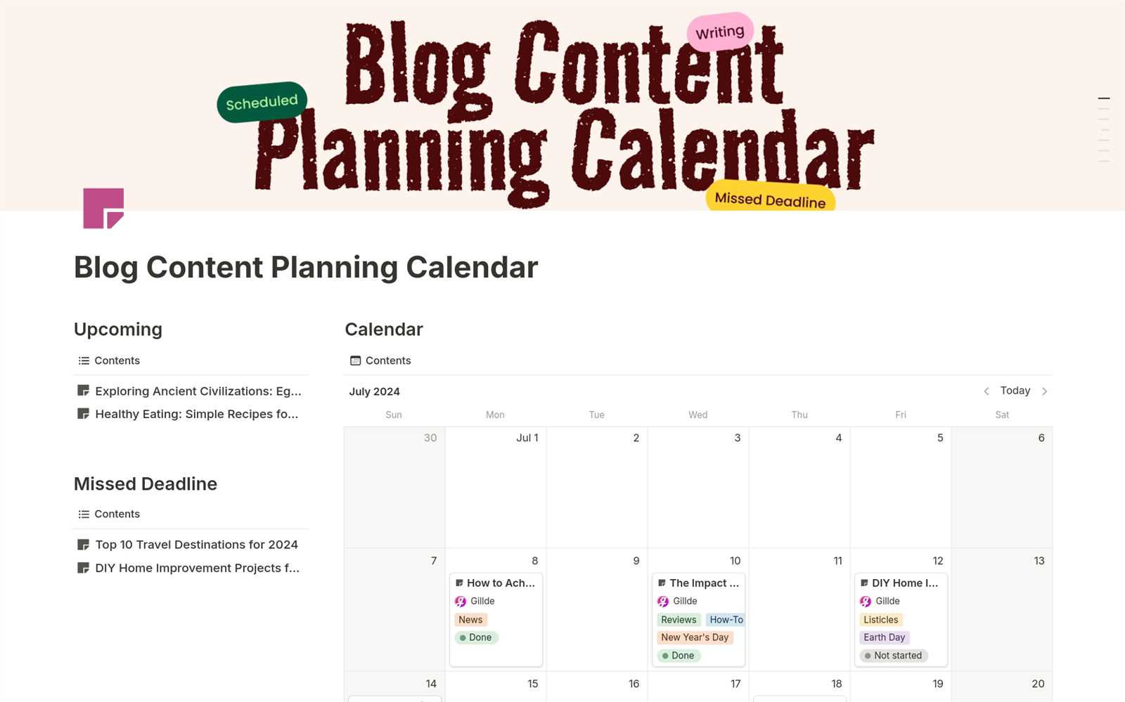 notion content calendar template free