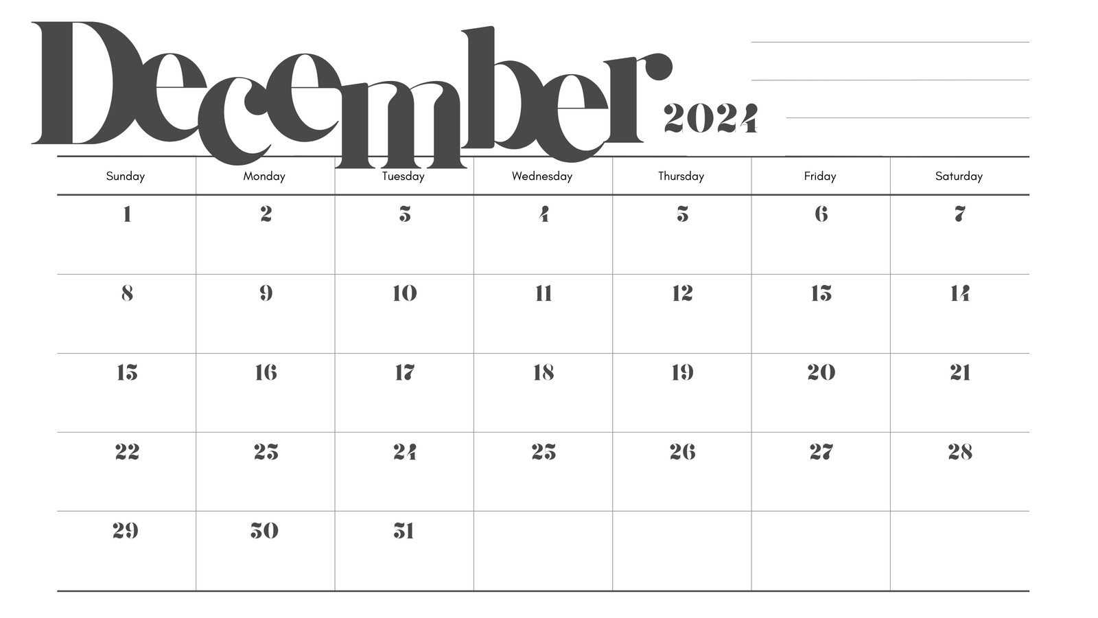 dec calendar template