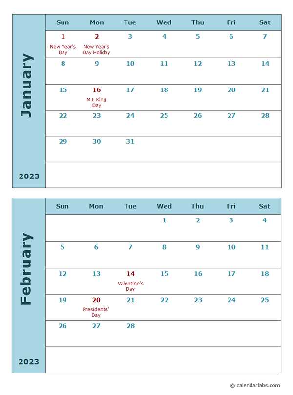 calendar template two months per page