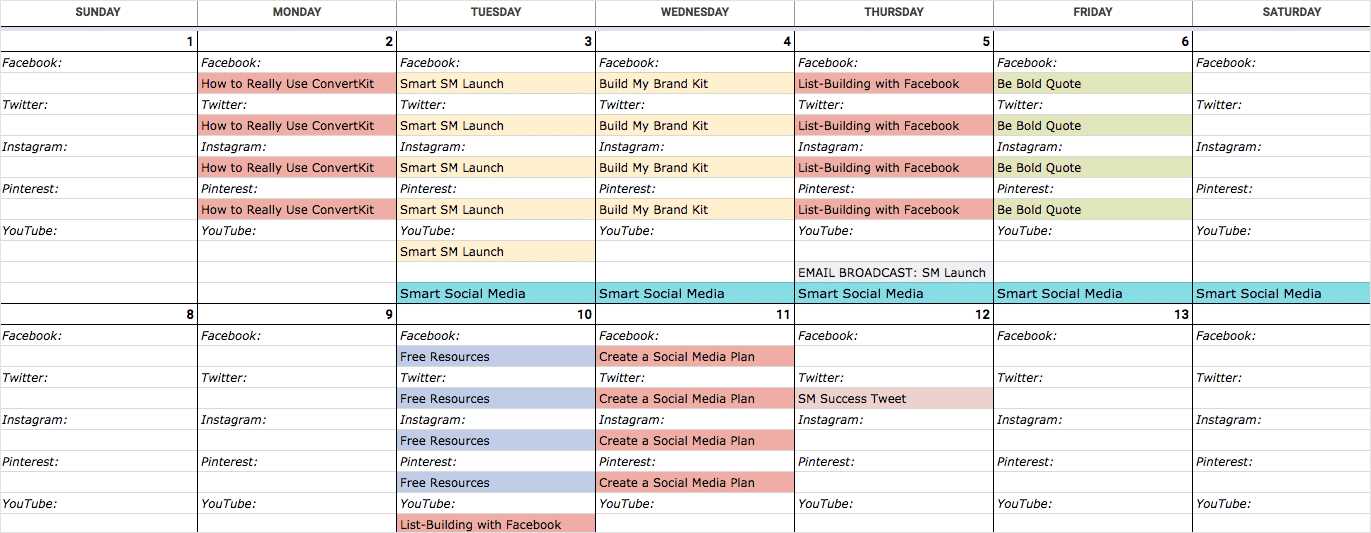 content calendar template social media