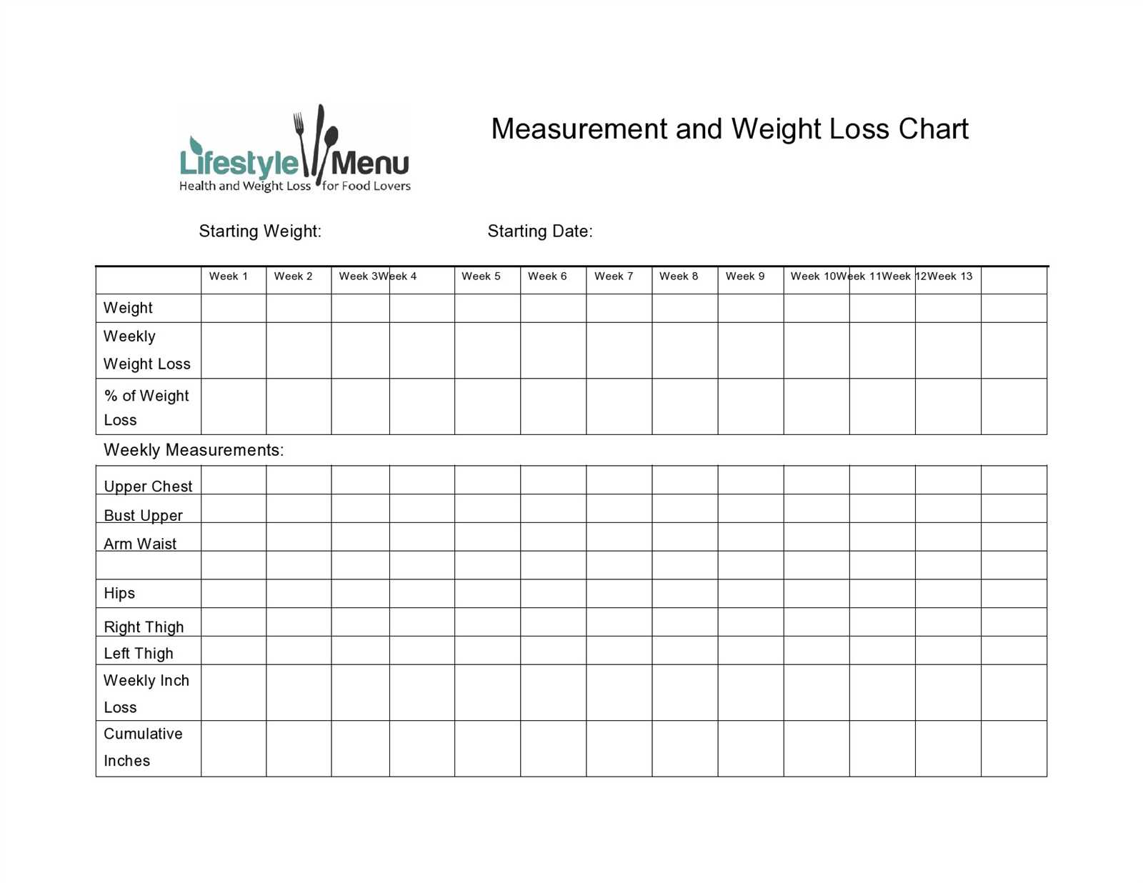 monthly weight loss calendar template