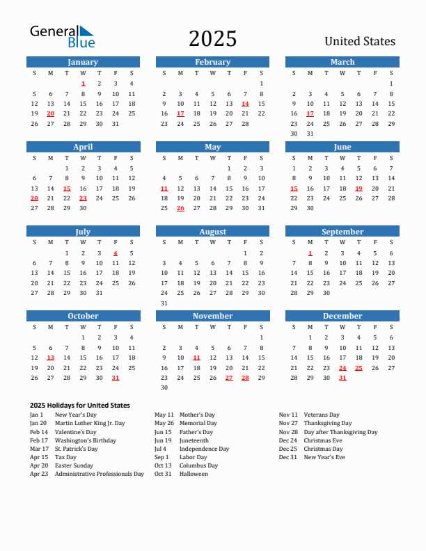 vacation calendar template 2025