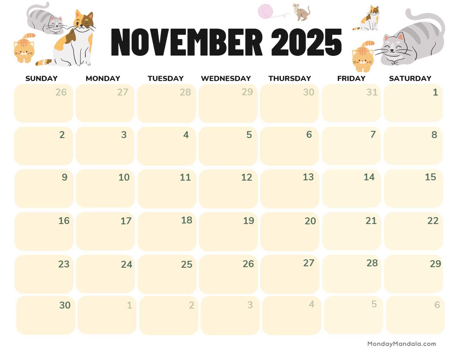 calendar template november 2025