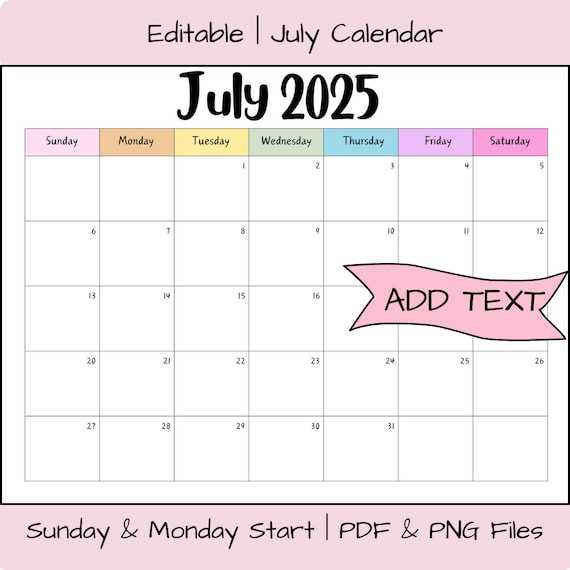 july 2025 calendar template