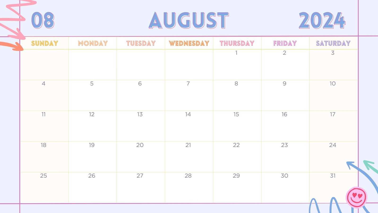 july and august calendar template