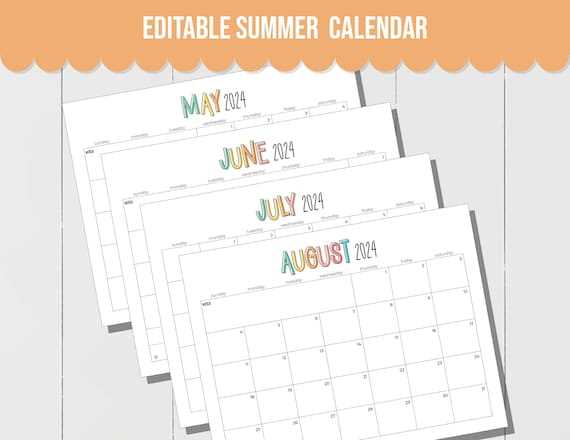 july and august calendar template