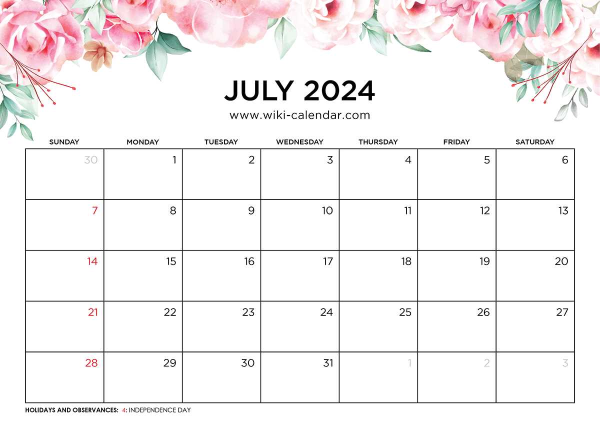 july blank calendar template