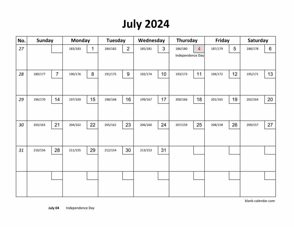 july blank calendar template