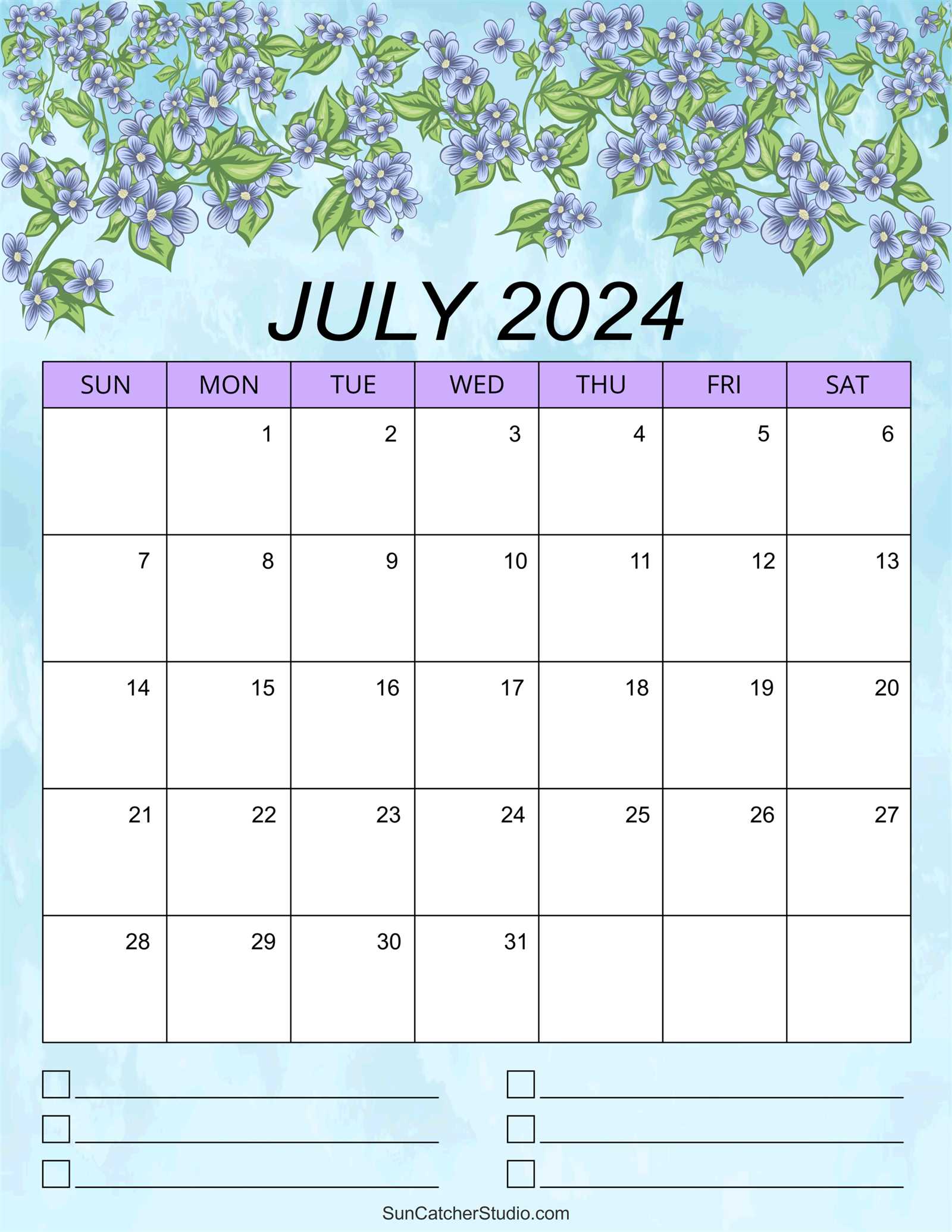 july monthly calendar template