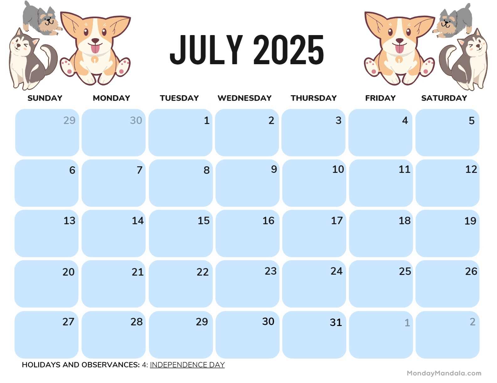 july template calendar 2025