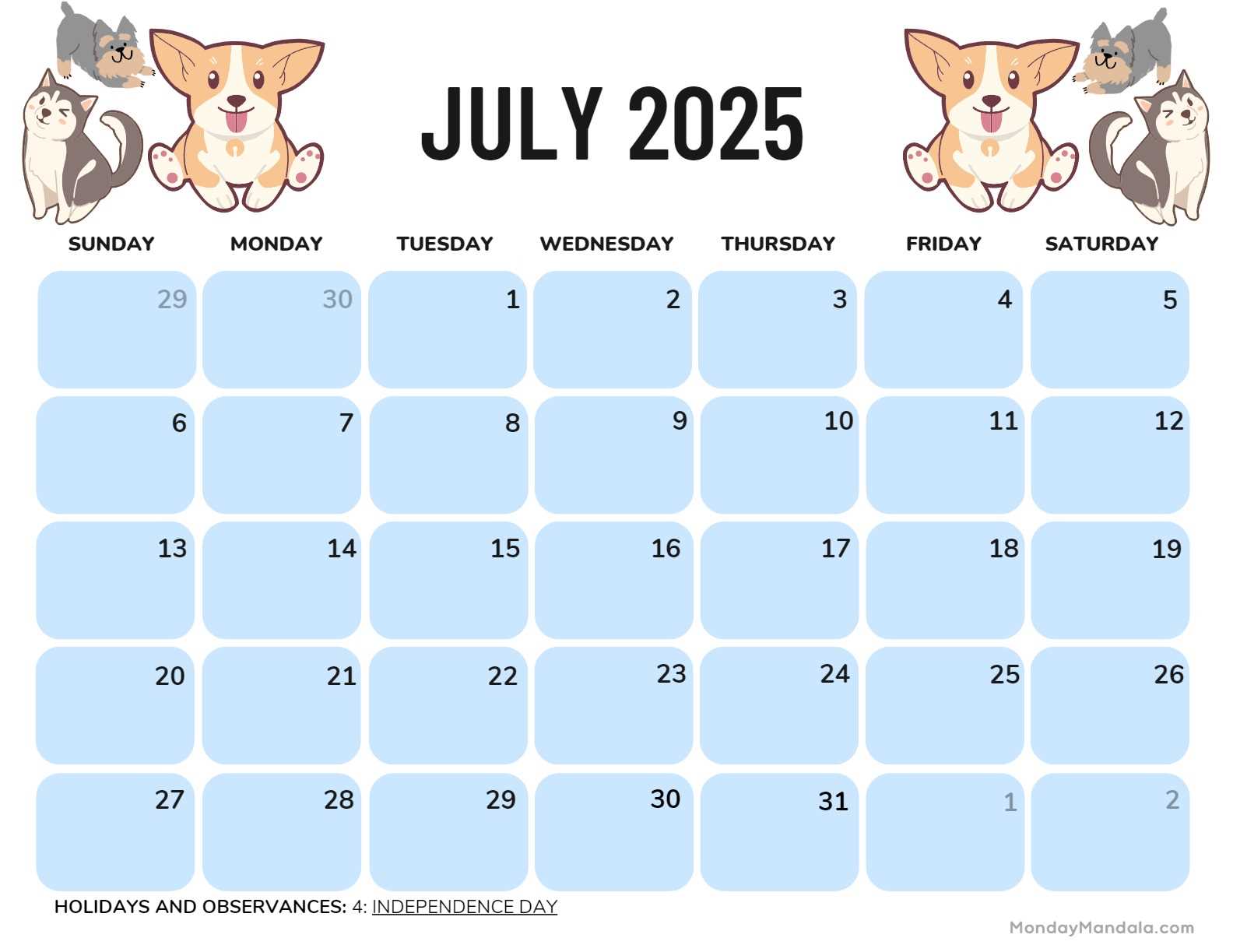 july template calendar 2026