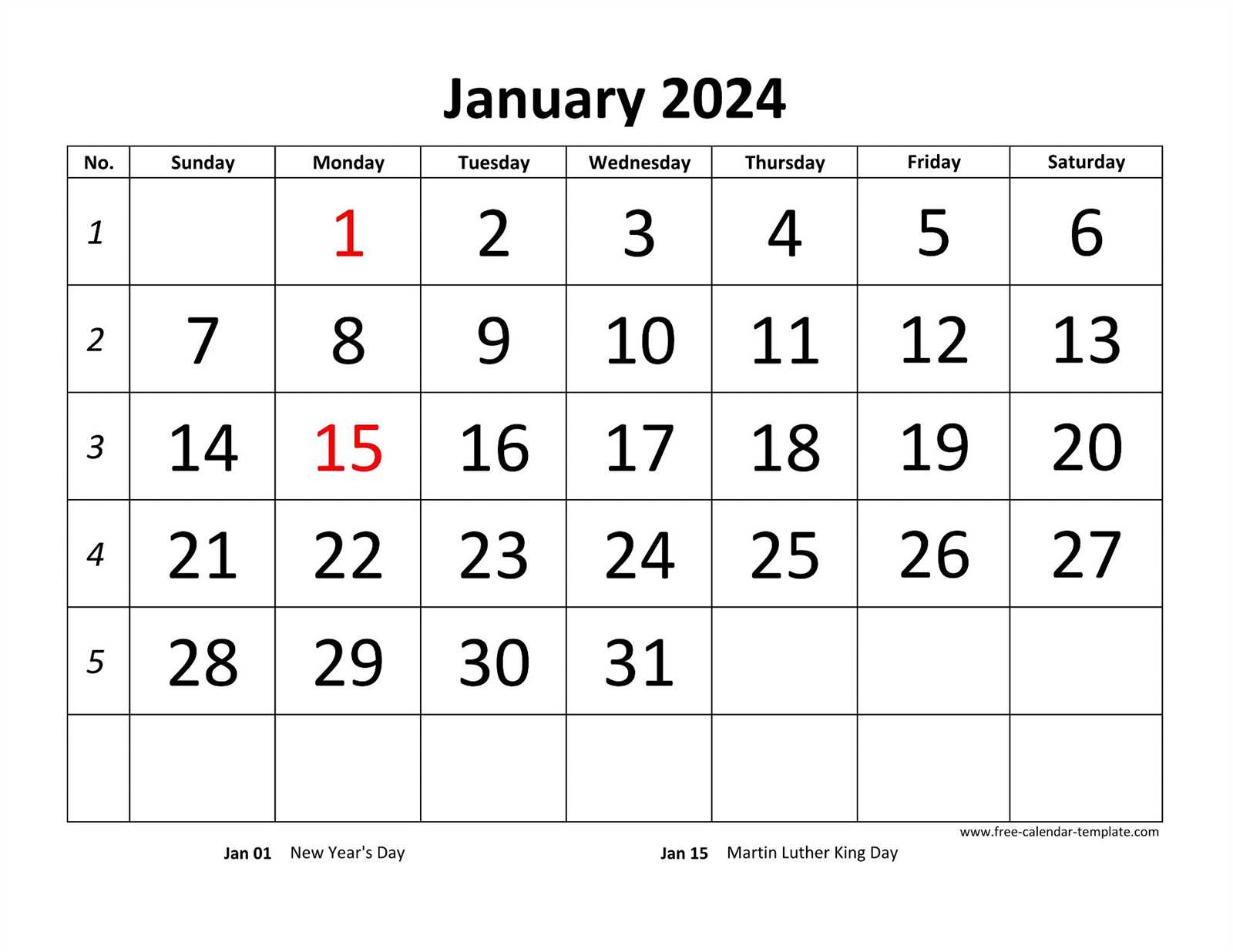 large blank calendar template