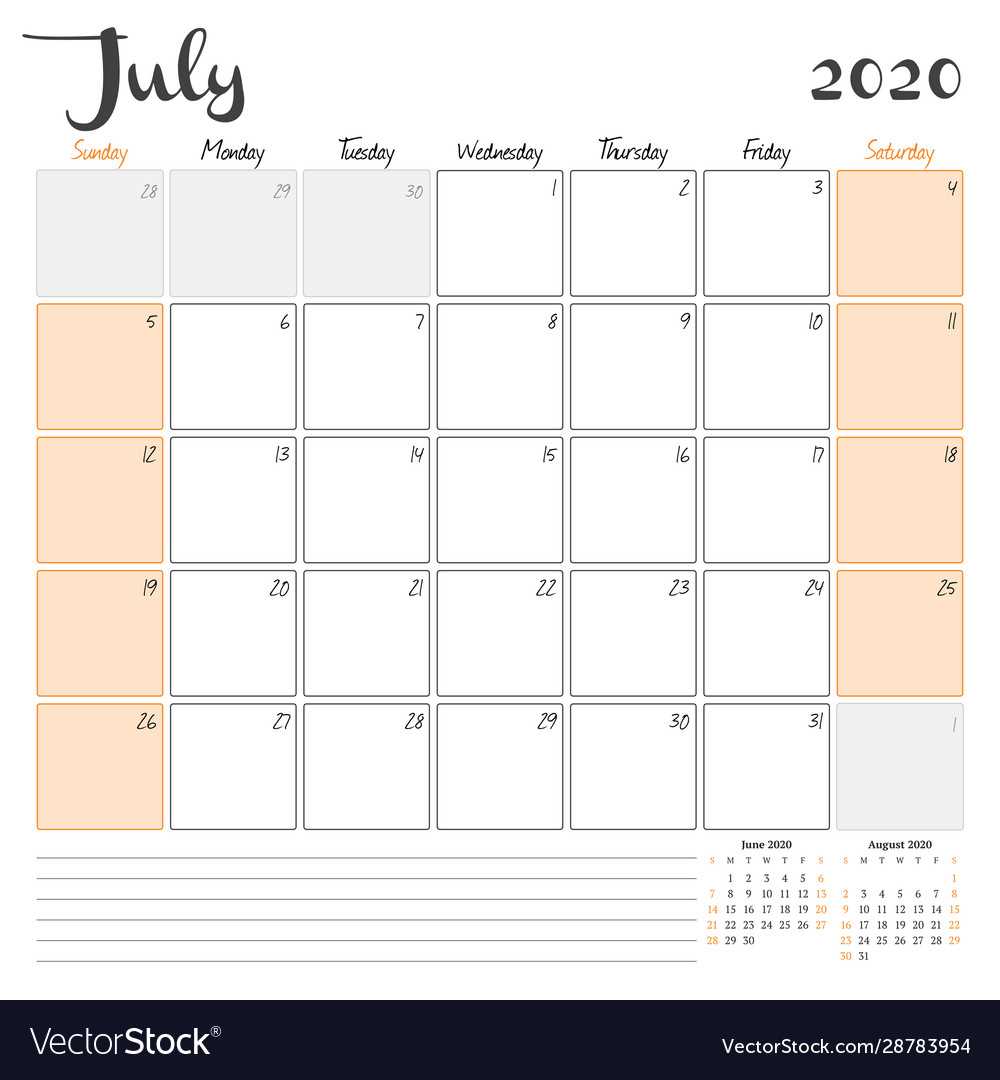 july monthly calendar template