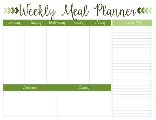 weekly meal calendar template