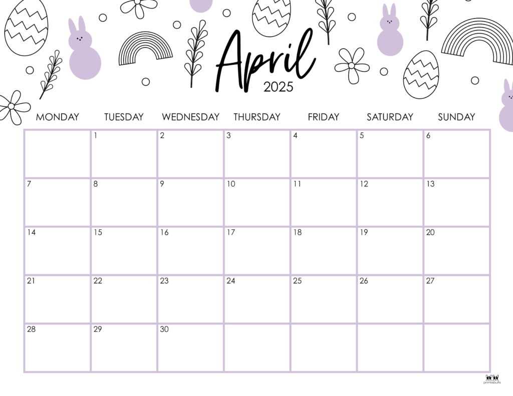 calendar template april 2025 printable