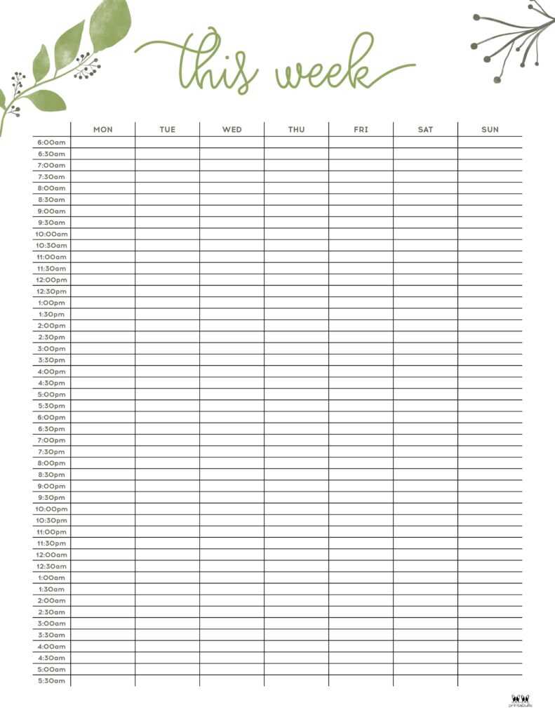 work week hourly calendar template