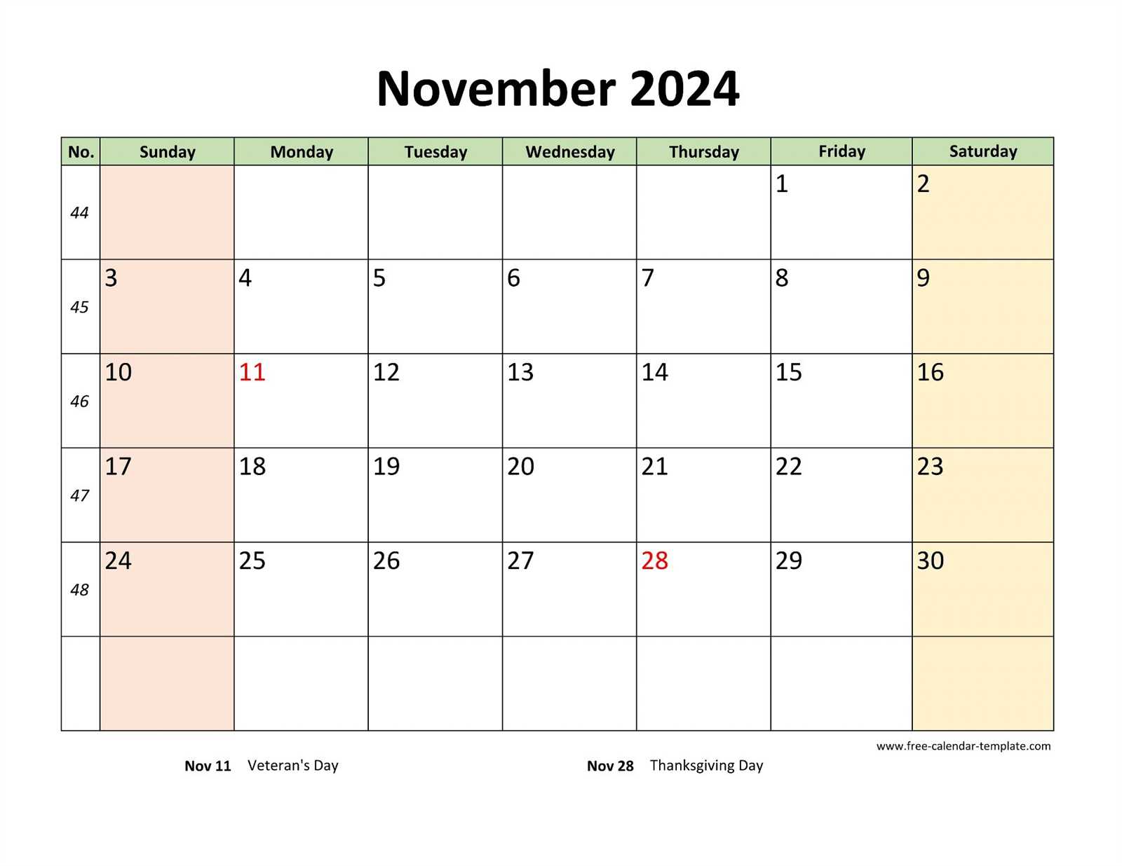 november calendar template free