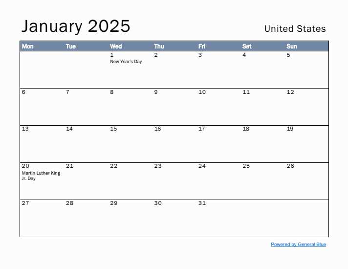 monthly calendar template 2025 free