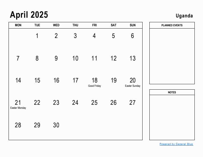 calendar template april 2026 printable