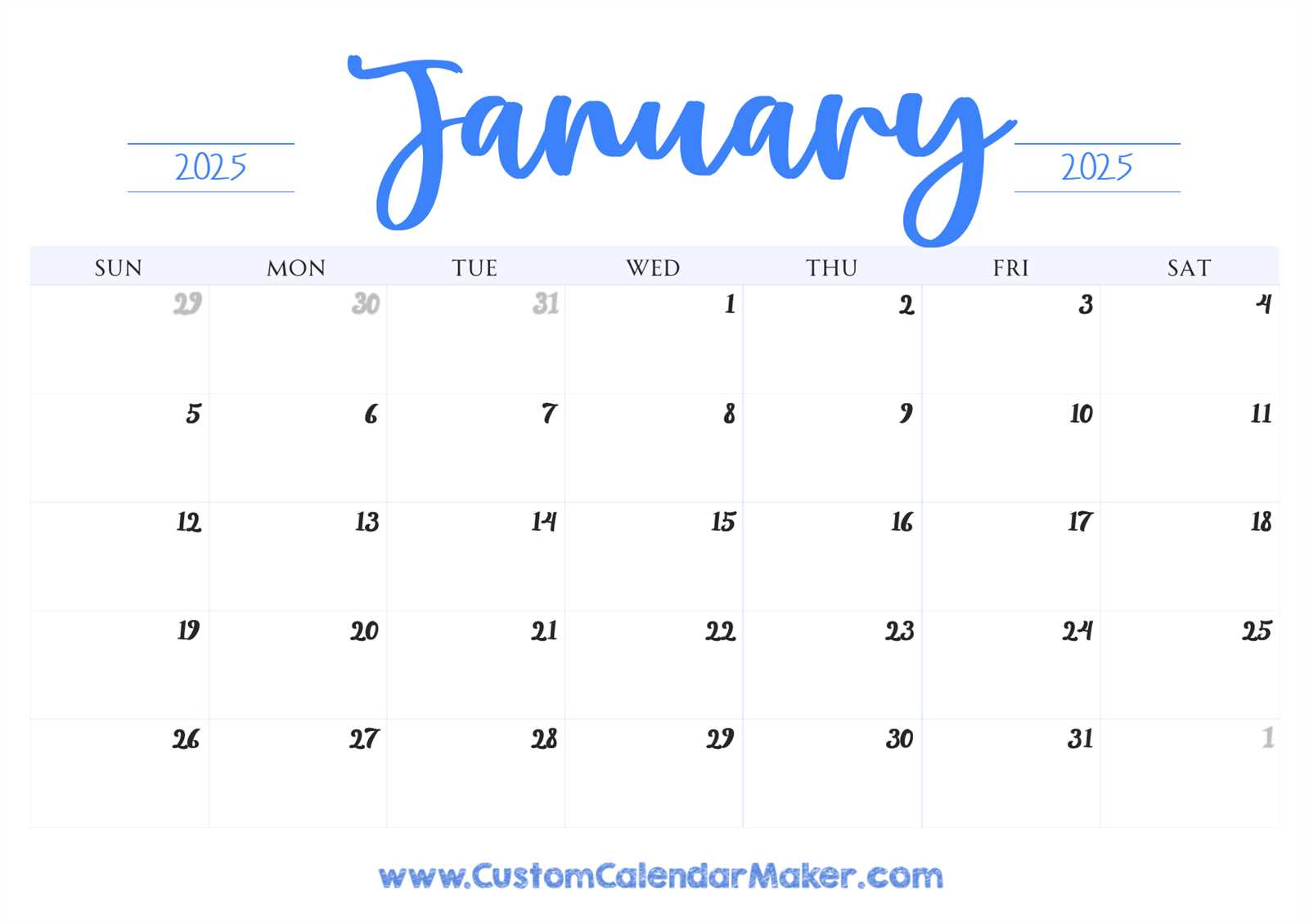 january 2026 calendar template