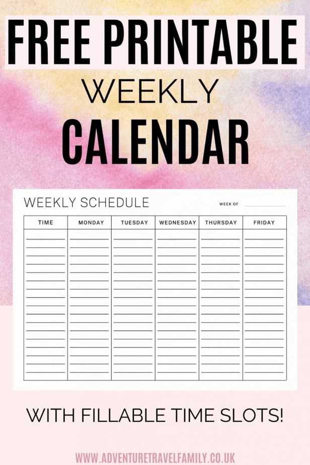 printable weekly calendar template with time slots