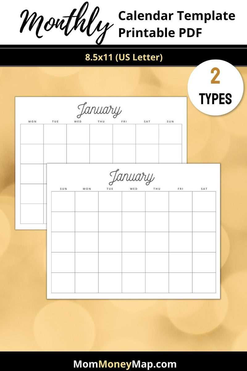 printable month calendar template