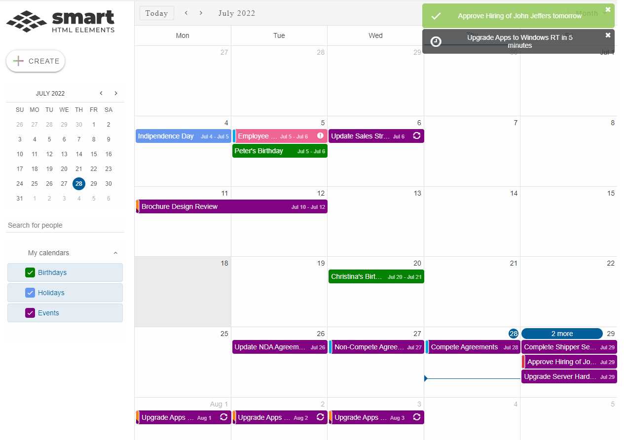 react calendar template