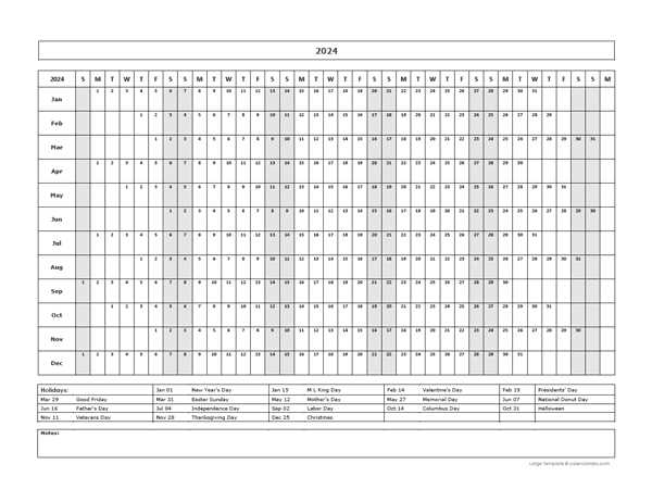 large print calendar template