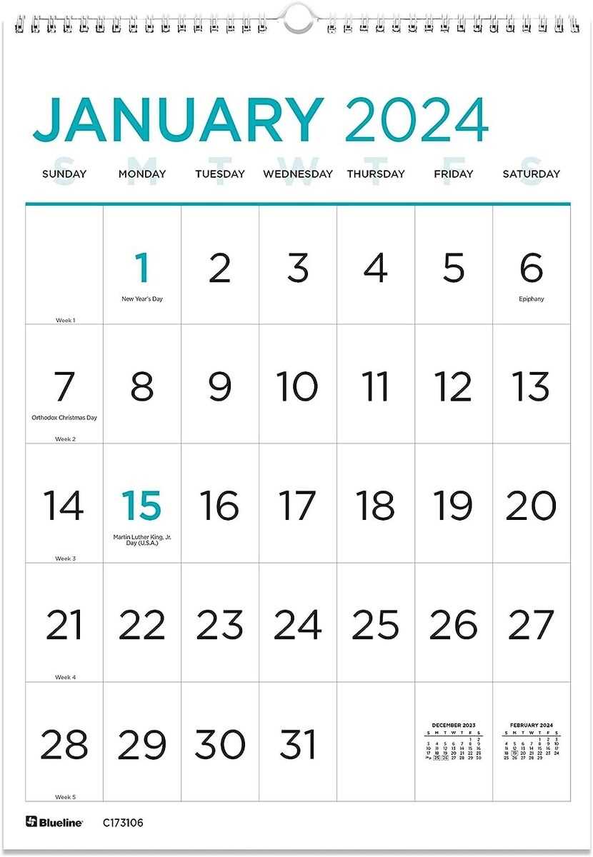 large print calendar template