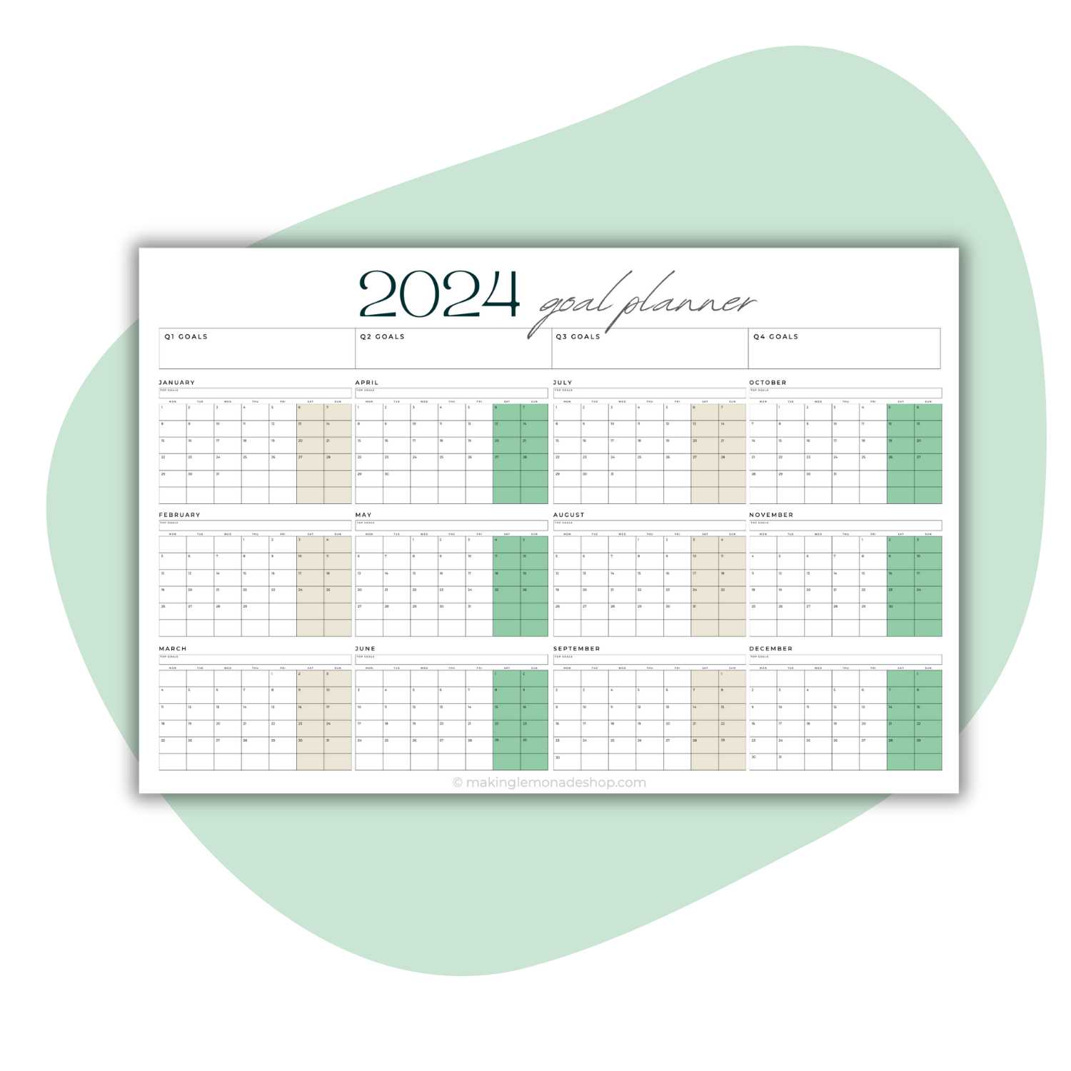 large print calendar template