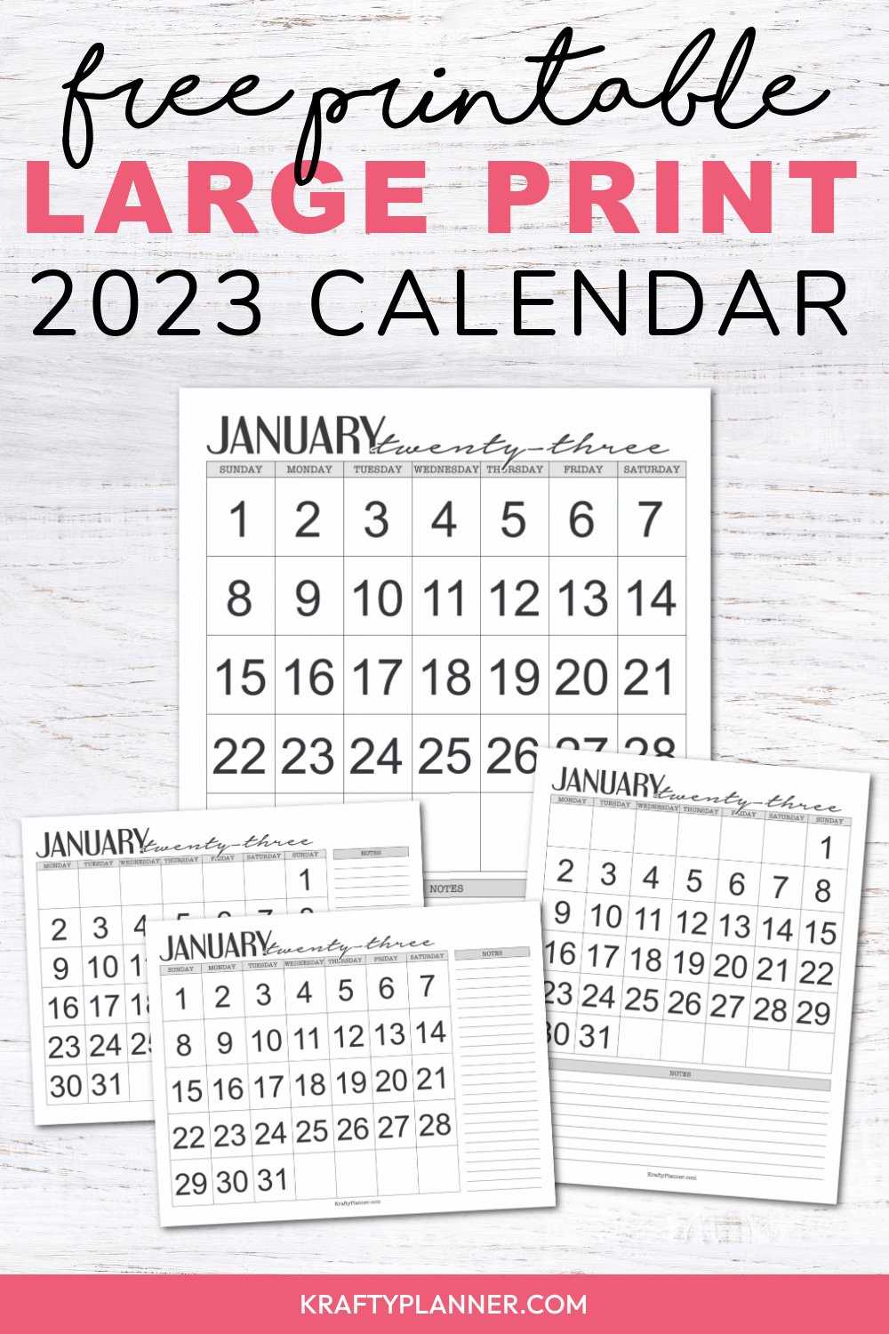 large print calendar template