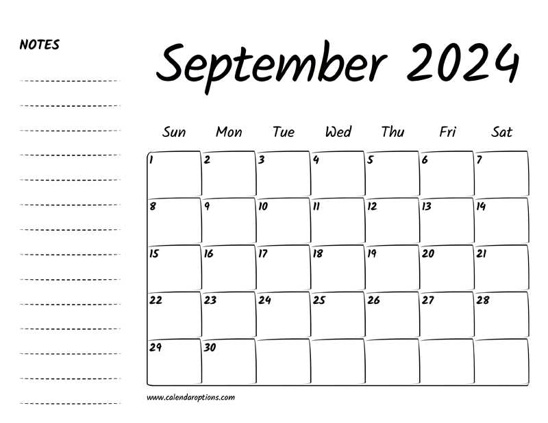 large print calendar template