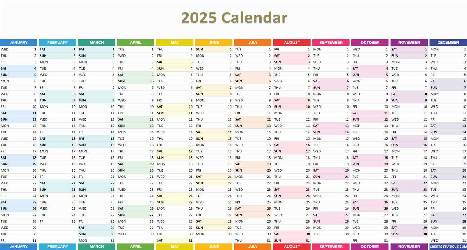 calendar sheets template 2025