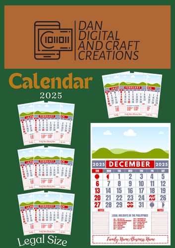 legal size calendar template 2025