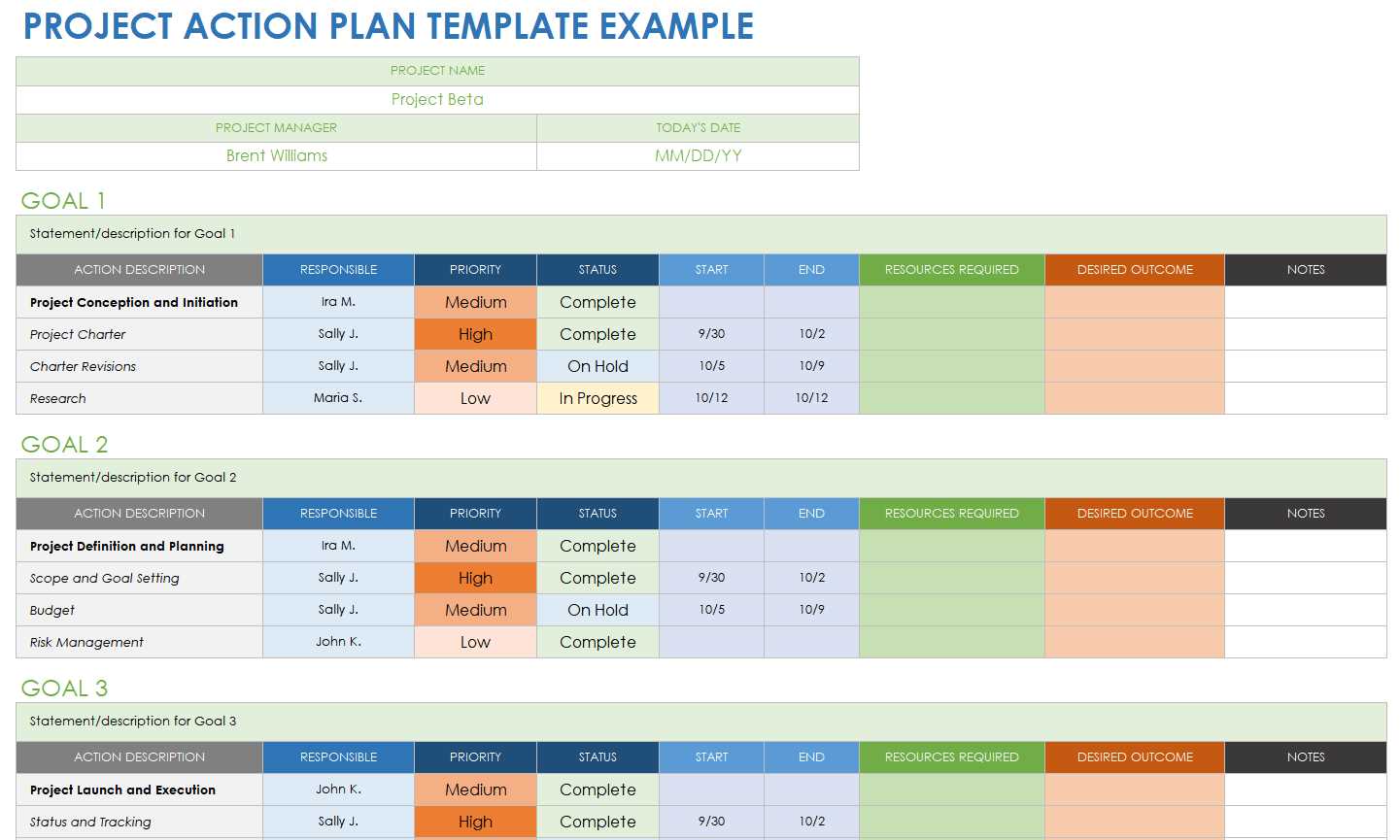 time and action calendar template