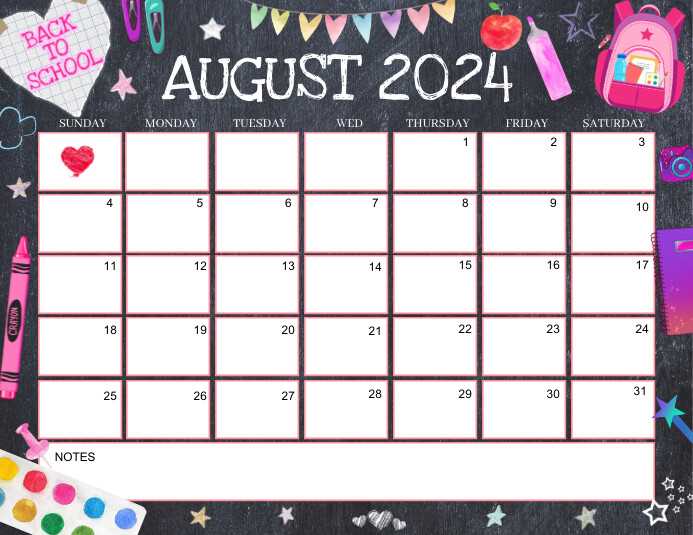 august blank calendar template