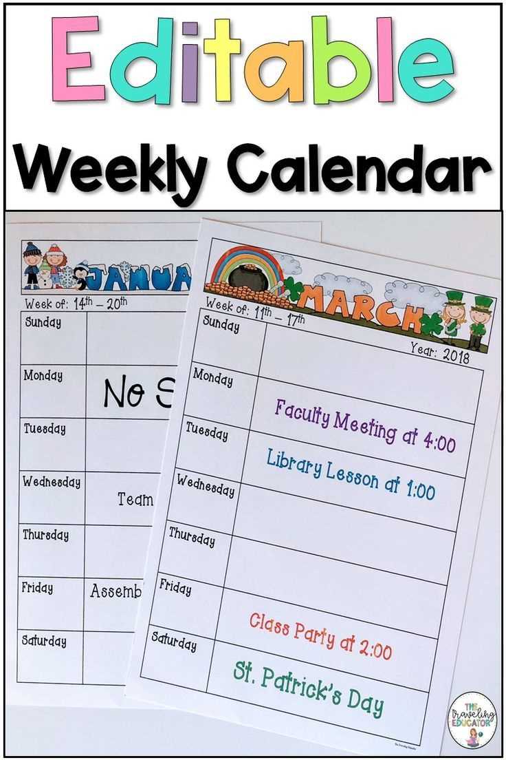 weekly calendar editable template