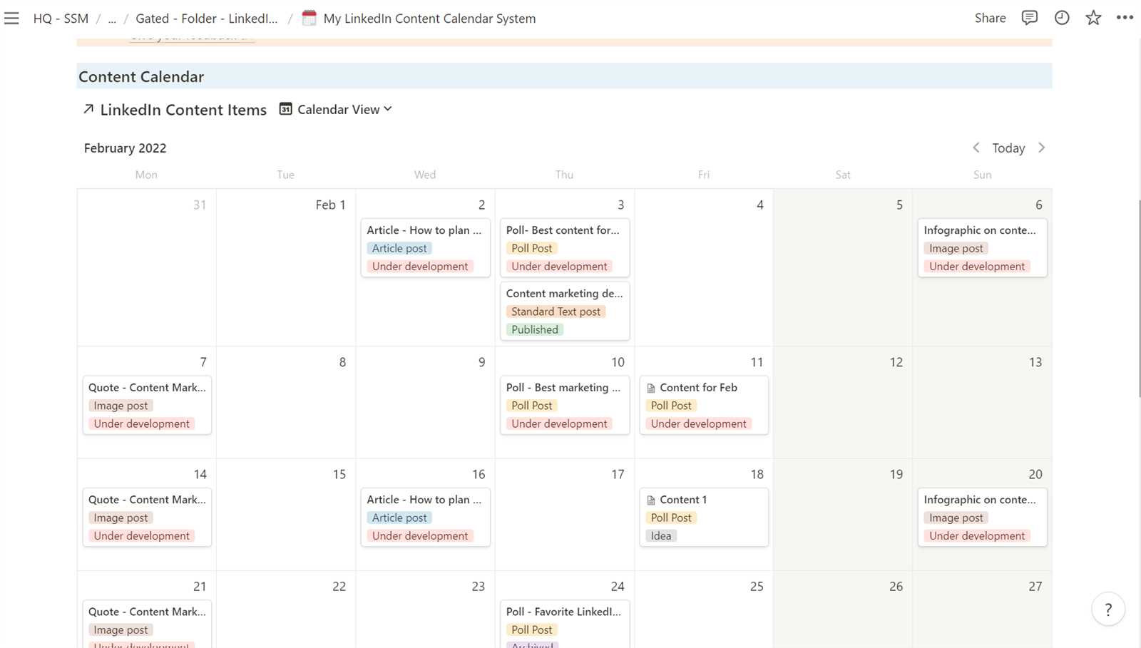 linkedin calendar template